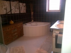 espace détente dans la salle de bain avec un bain à remous en angle